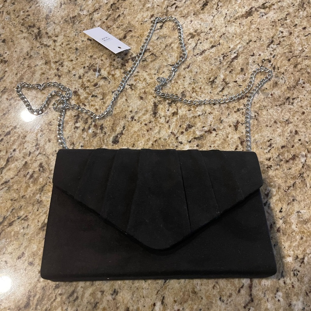 Black Suede Clutch Purse w/ Chain - Picture 6 of 7